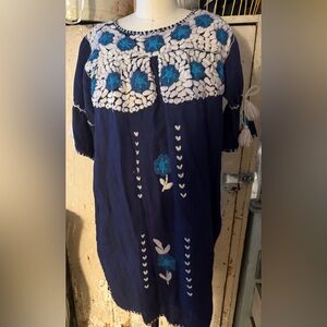 Calypso St. Barth Embroidered Blue and White Dress